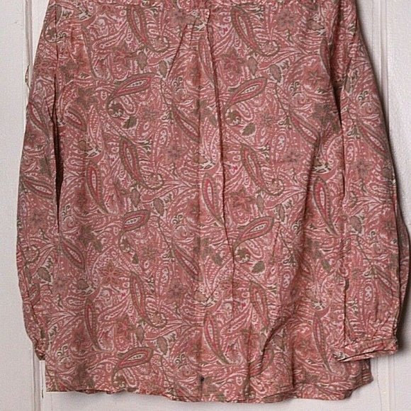LIZ CLAIBORNE BLOUSE LADIES SIZE M pink green white paisley tiny pleats cotton - Picture 6 of 7